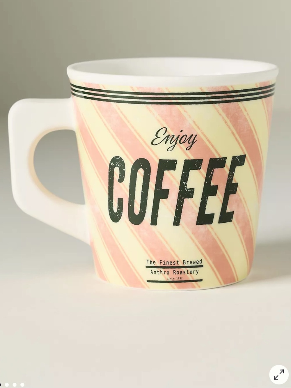 Anthropologie Glace Stoneware Mug Pink Stripe "Enjoy Coffee"